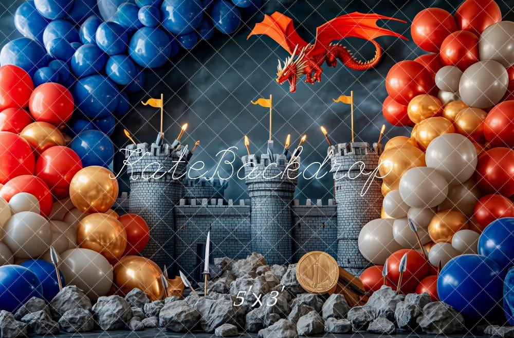 Kate Médiéval Château Dragon Ballon Toile de fond conçue par Patty Robert - Kate Backdrop FR