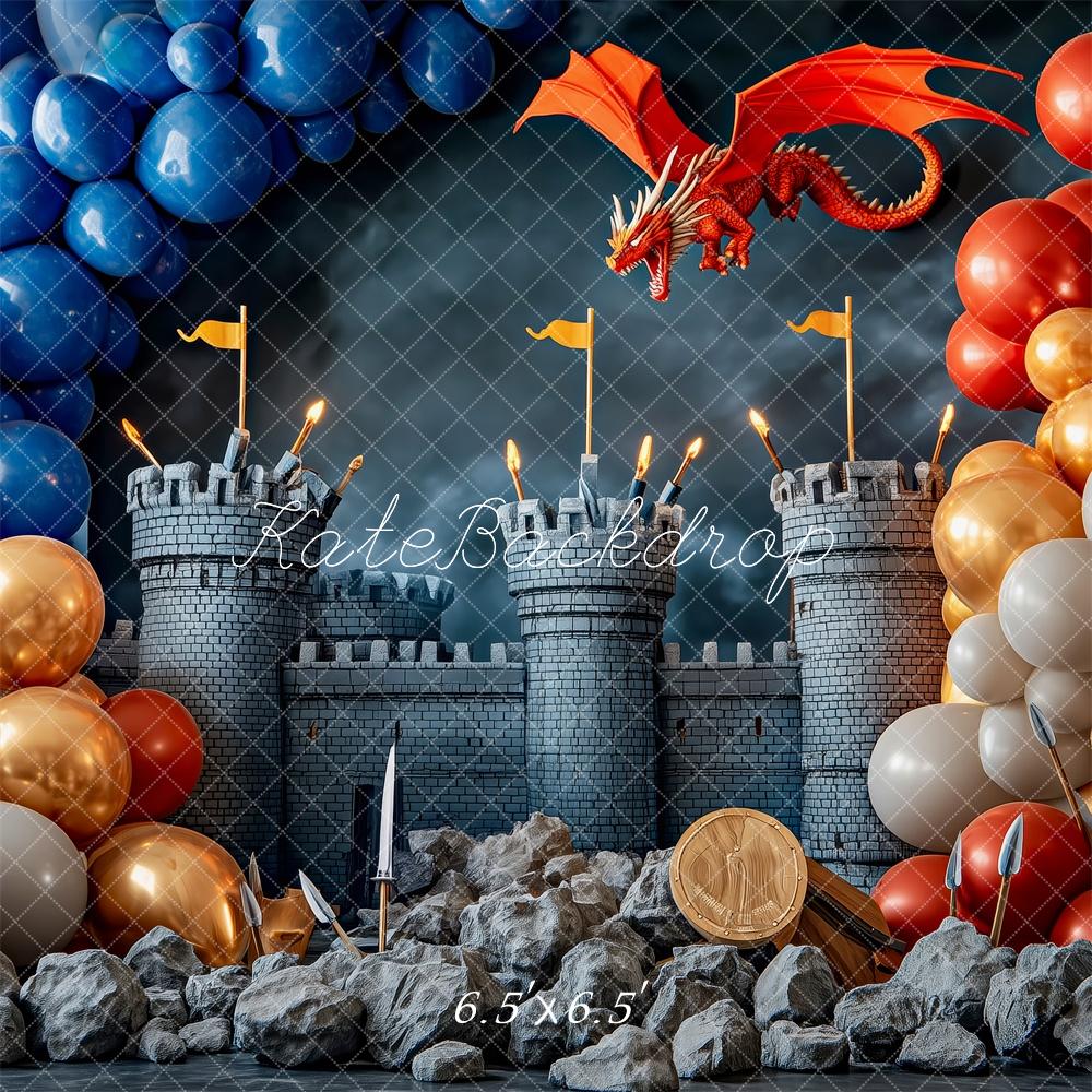Kate Médiéval Château Dragon Ballon Toile de fond conçue par Patty Robert - Kate Backdrop FR