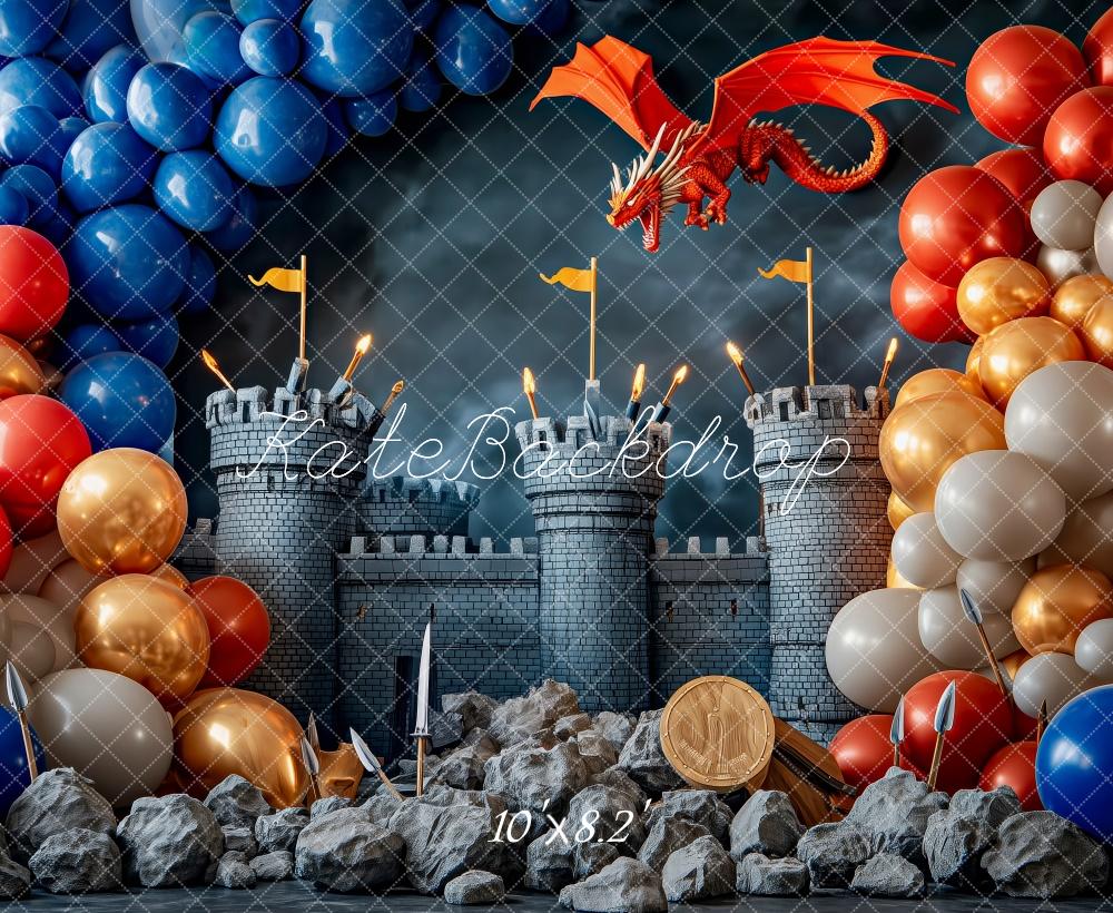 Kate Médiéval Château Dragon Ballon Toile de fond conçue par Patty Robert - Kate Backdrop FR