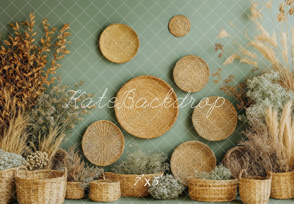 Kate Naturel Décor Bohème Panier Verdure Toile de fond conçue par Patty Roberts - Kate Backdrop FR