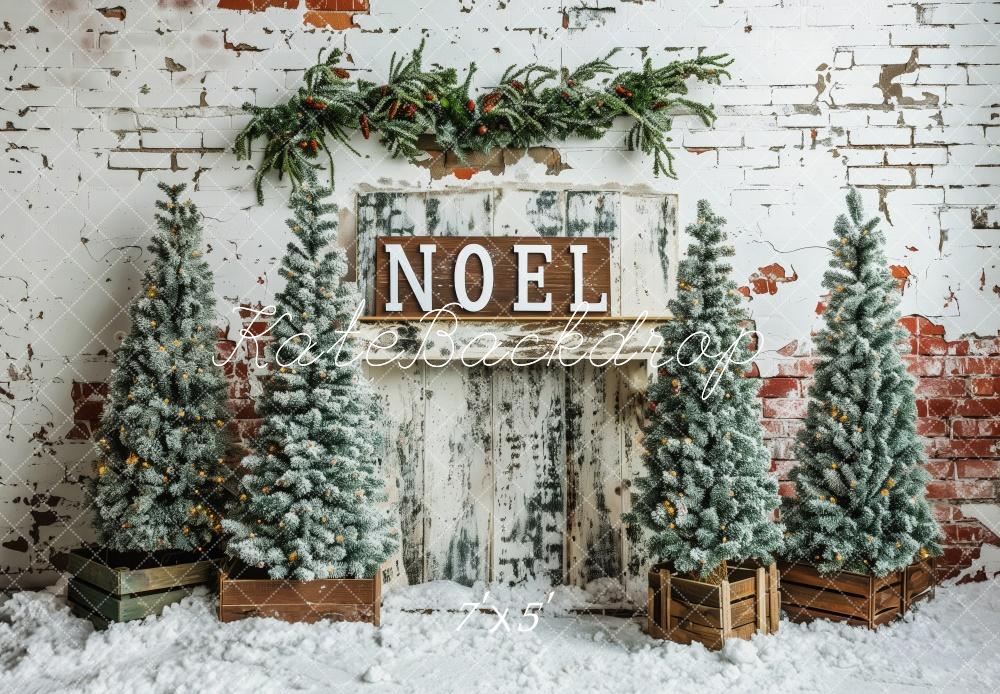 Kate Hiver Noël Mur de briques Neige Toile de fond conçue par Patty Robert - Kate Backdrop FR