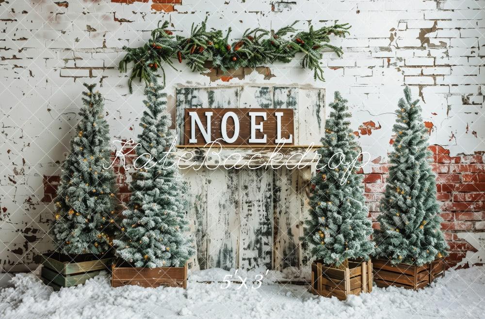 Kate Hiver Noël Mur de briques Neige Toile de fond conçue par Patty Robert - Kate Backdrop FR