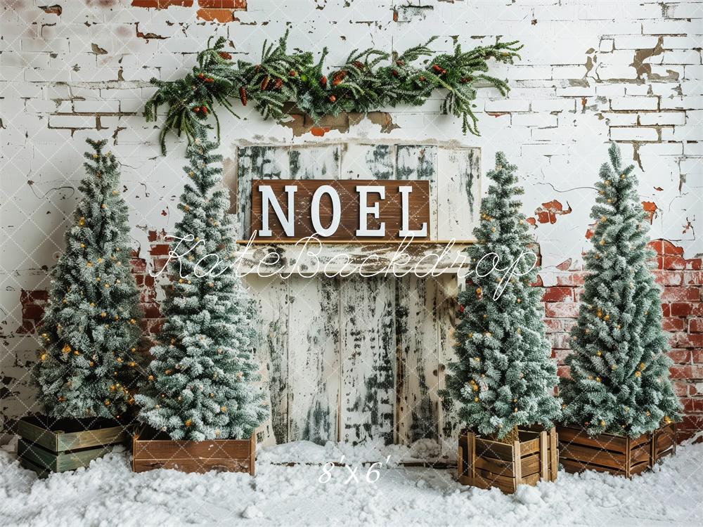 Kate Hiver Noël Mur de briques Neige Toile de fond conçue par Patty Robert - Kate Backdrop FR