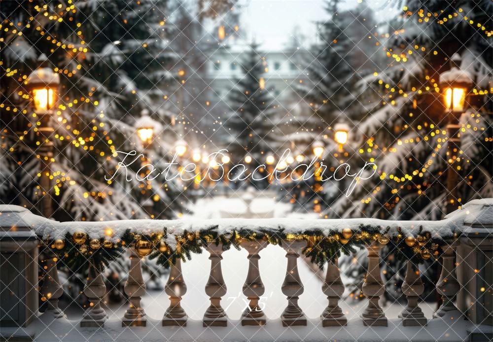 Kate Arbre de Noël Hiver Neige Route Lumières Toile de fond conçue par Mini MakeBelieve - Kate Backdrop FR