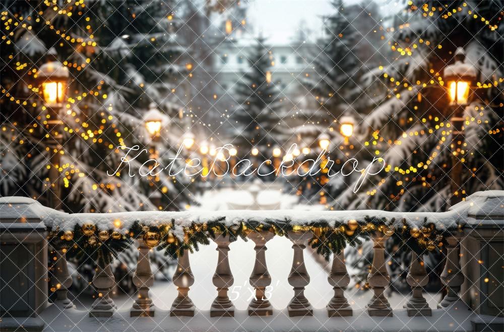 Kate Arbre de Noël Hiver Neige Route Lumières Toile de fond conçue par Mini MakeBelieve - Kate Backdrop FR