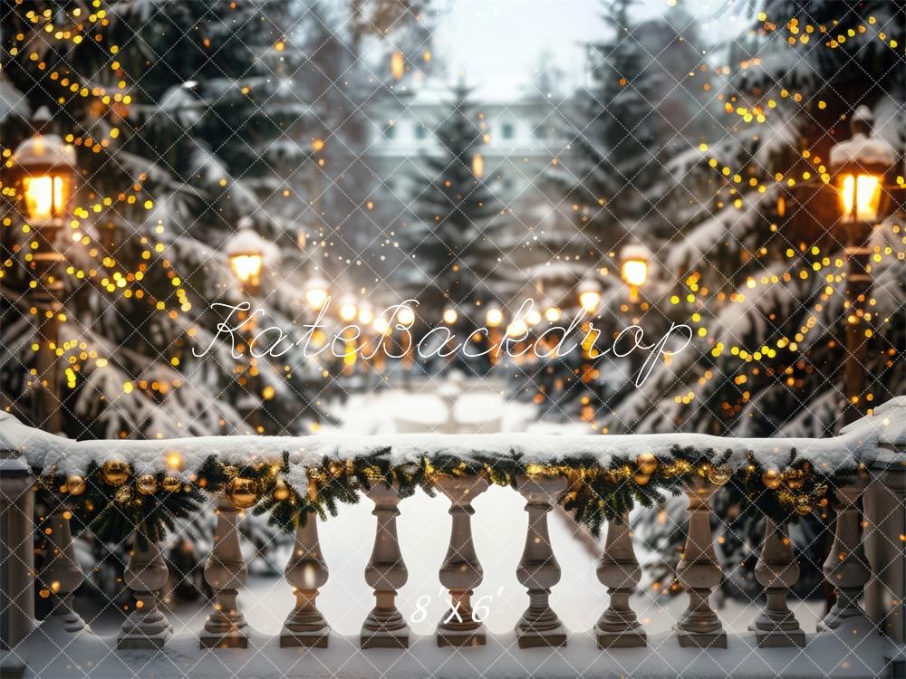 Kate Arbre de Noël Hiver Neige Route Lumières Toile de fond conçue par Mini MakeBelieve - Kate Backdrop FR