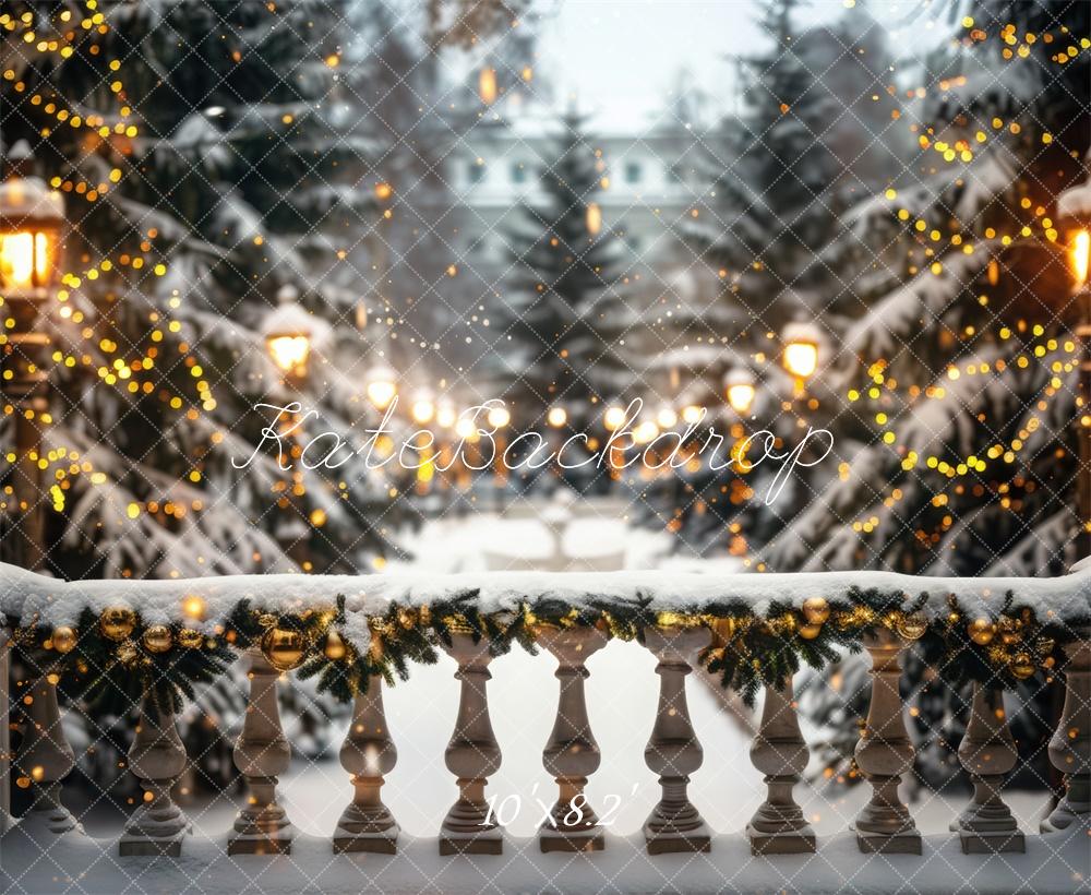 Kate Arbre de Noël Hiver Neige Route Lumières Toile de fond conçue par Mini MakeBelieve - Kate Backdrop FR