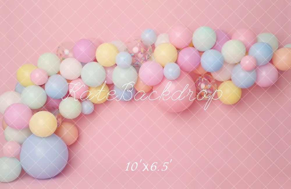 Kate Anniversaire Rose Ballons Pastel Toile de fond conçu par Melissa King - Kate Backdrop FR