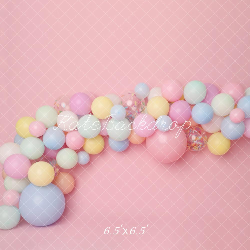 Kate Anniversaire Rose Ballons Pastel Toile de fond conçu par Melissa King - Kate Backdrop FR