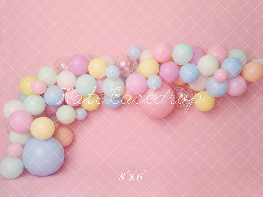Kate Anniversaire Rose Ballons Pastel Toile de fond conçu par Melissa King - Kate Backdrop FR