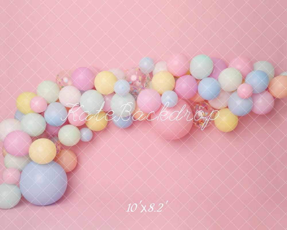 Kate Anniversaire Rose Ballons Pastel Toile de fond conçu par Melissa King - Kate Backdrop FR