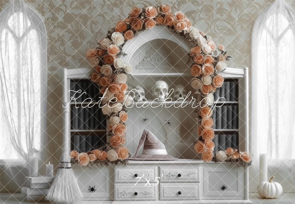 Kate Sorcière Fleur Arche Bibliothèque Blanc Toile de fond conçue par Mini MakeBelieve - Kate Backdrop FR