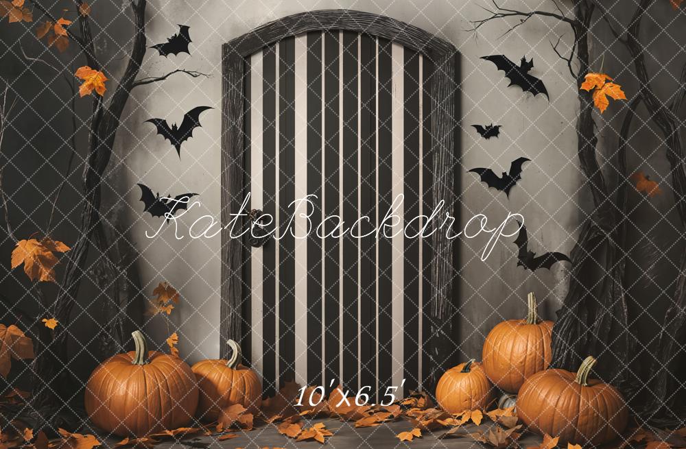 Kate Halloween Citrouilles Porte Chauves-souris Toile de fond conçue par Emetselch - Kate Backdrop FR