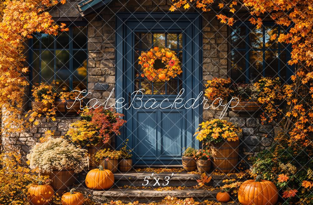 Kate Automne Citrouille Bleu Porte Toile de fond conçue par Emetselch - Kate Backdrop FR