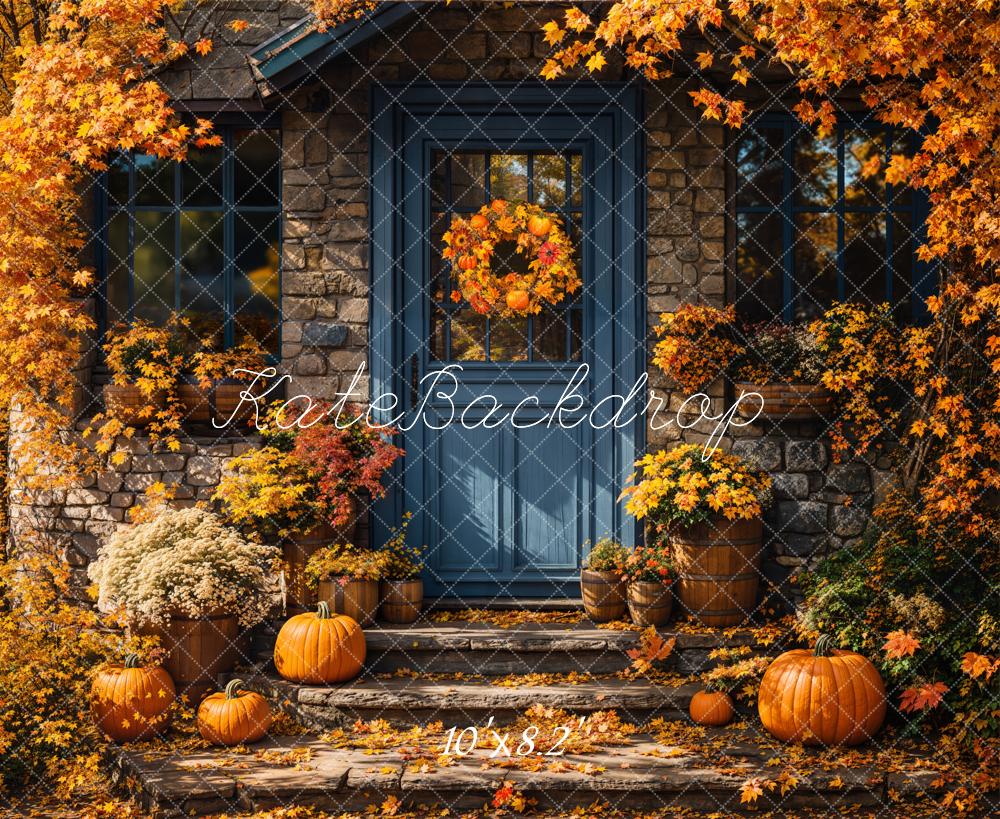 Kate Automne Citrouille Bleu Porte Toile de fond conçue par Emetselch - Kate Backdrop FR