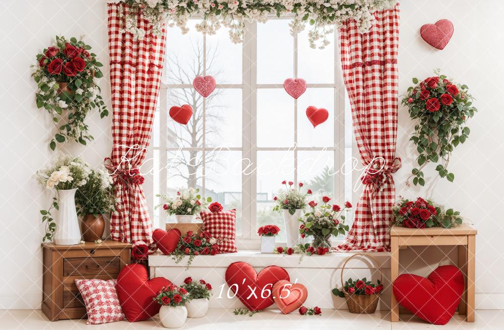 Kate Saint Valentin Fenêtre Fleurs Rouge Toile de fond conçue par Emetselch - Kate Backdrop FR