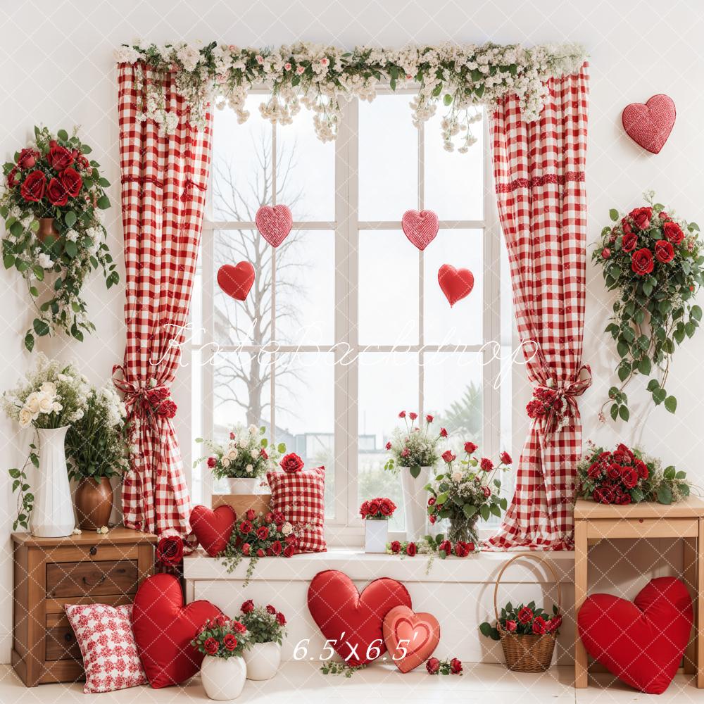 Kate Saint Valentin Fenêtre Fleurs Rouge Toile de fond conçue par Emetselch - Kate Backdrop FR