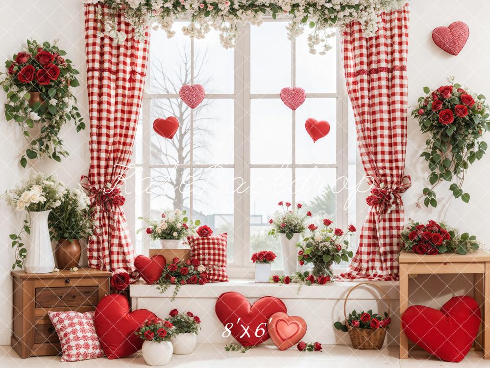 Kate Saint Valentin Fenêtre Fleurs Rouge Toile de fond conçue par Emetselch - Kate Backdrop FR