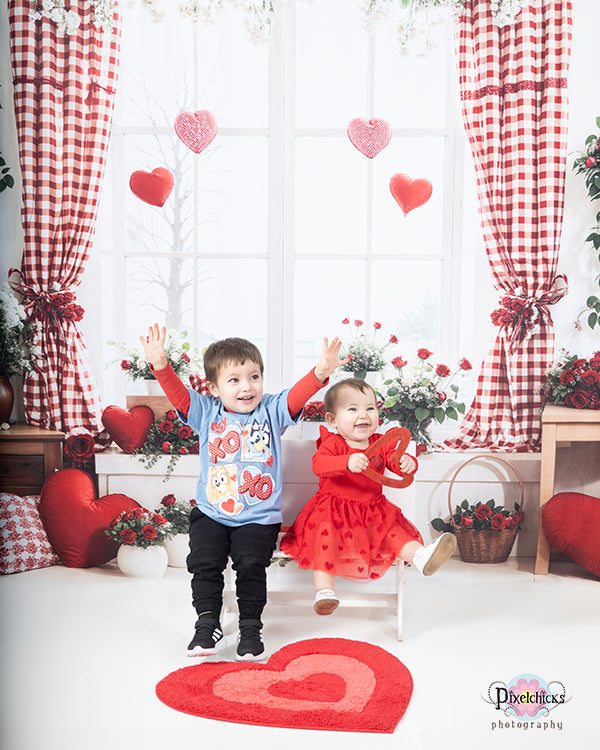 Kate Saint Valentin Fenêtre Fleurs Rouge Toile de fond conçue par Emetselch - Kate Backdrop FR