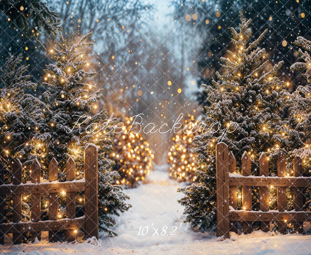 Kate Noël Forêt Neige Lumières Extérieur Toile de fond conçue par Emetselch - Kate Backdrop FR