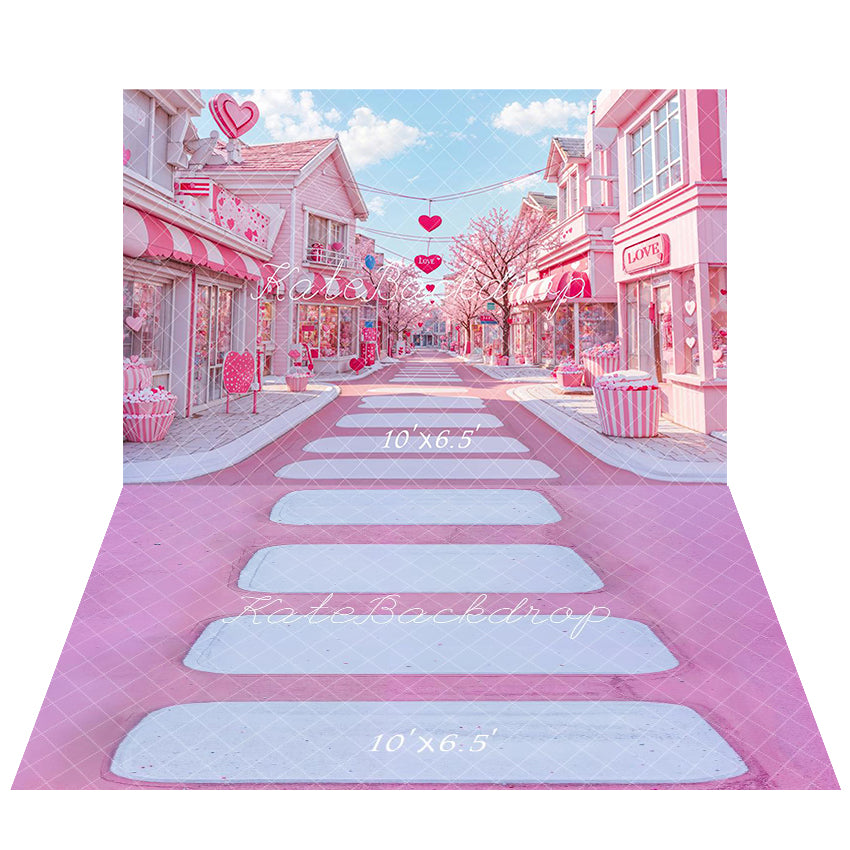 Kate Rose Amour Rue Magasin Toile de fond+Rose Escalier en Cascade Sol Toile de fond - Kate Backdrop FR