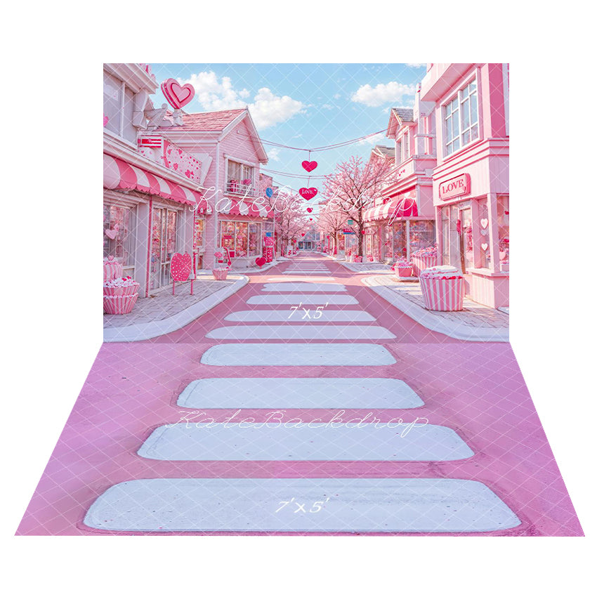 Kate Rose Amour Rue Magasin Toile de fond+Rose Escalier en Cascade Sol Toile de fond - Kate Backdrop FR
