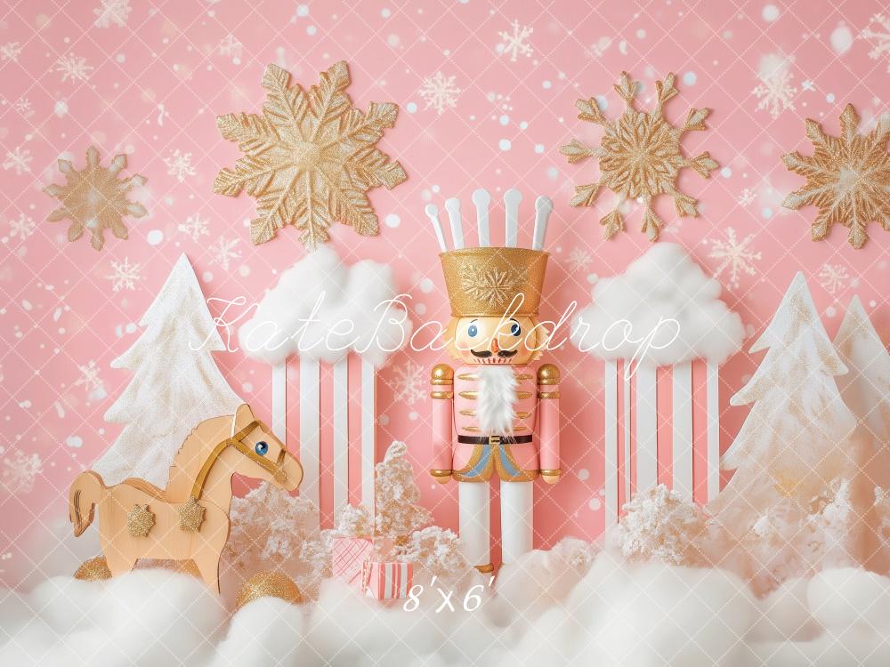 Kate Noël Casse-Noisette Rose Neige Hiver Toile de fond conçue par Patty Robert - Kate Backdrop FR