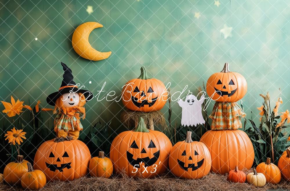 Kate Halloween Citrouilles Épouvantail Fantôme Toile de fond conçue par Patty Robert - Kate Backdrop FR