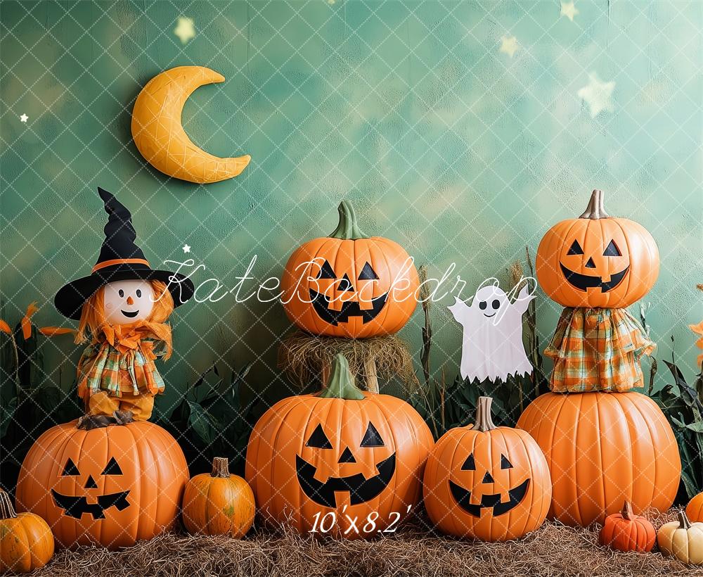 Kate Halloween Citrouilles Épouvantail Fantôme Toile de fond conçue par Patty Robert - Kate Backdrop FR