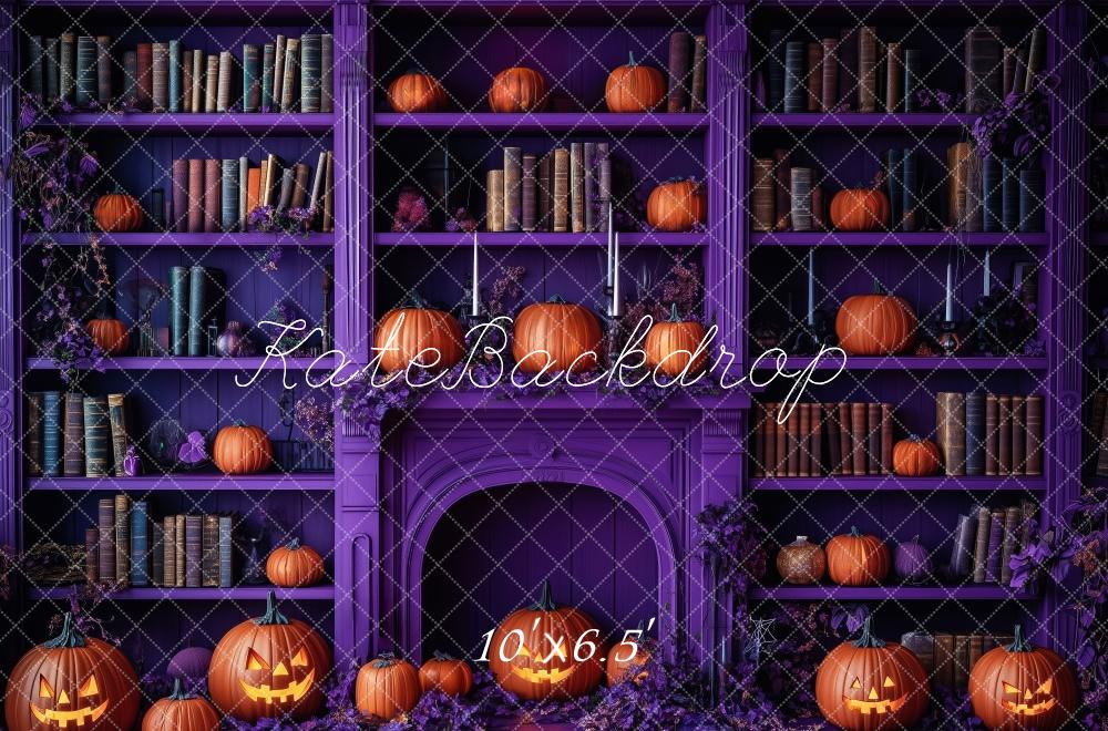 Kate Halloween Violet Bibliothèque Citrouille Livres Toile de fond conçue par Patty Robert - Kate Backdrop FR