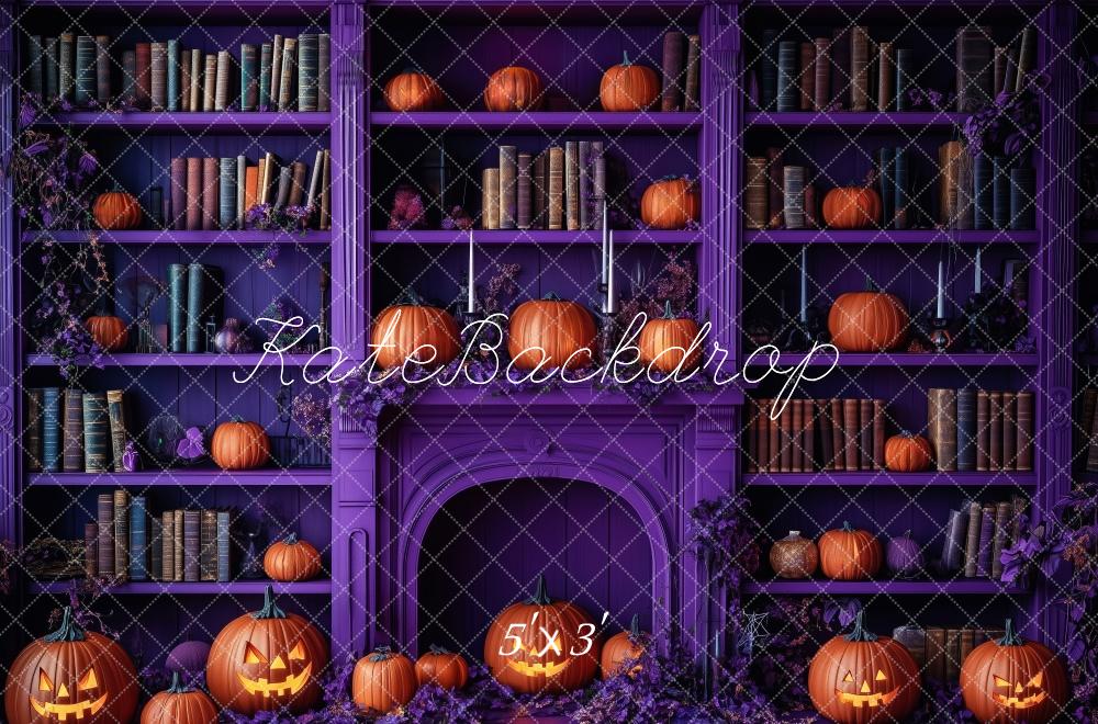 Kate Halloween Violet Bibliothèque Citrouille Livres Toile de fond conçue par Patty Robert - Kate Backdrop FR
