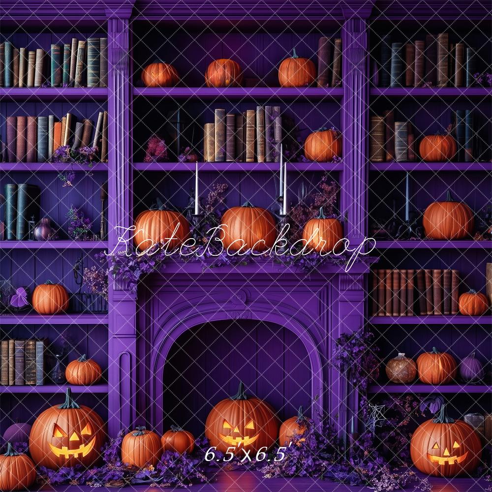 Kate Halloween Violet Bibliothèque Citrouille Livres Toile de fond conçue par Patty Robert - Kate Backdrop FR