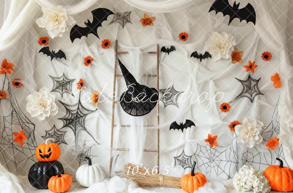 Kate Halloween Blanc Toiles d'araignées Chapeau Toile de fond conçue par Patty Robert - Kate Backdrop FR