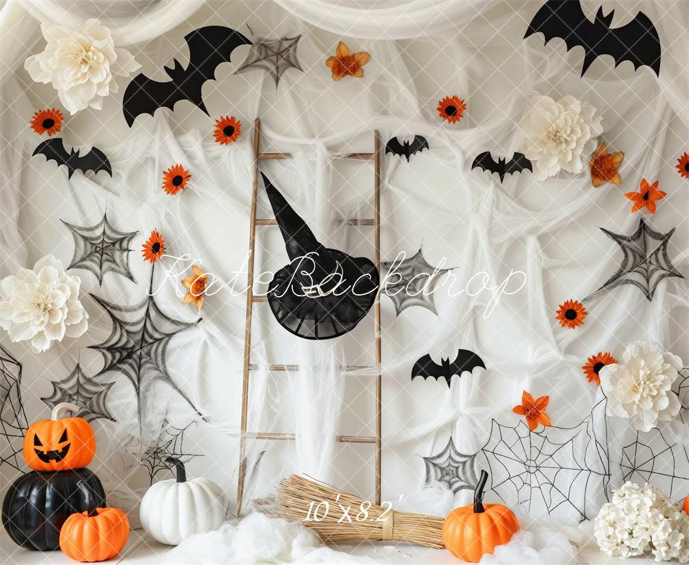 Kate Halloween Blanc Toiles d'araignées Chapeau Toile de fond conçue par Patty Robert - Kate Backdrop FR