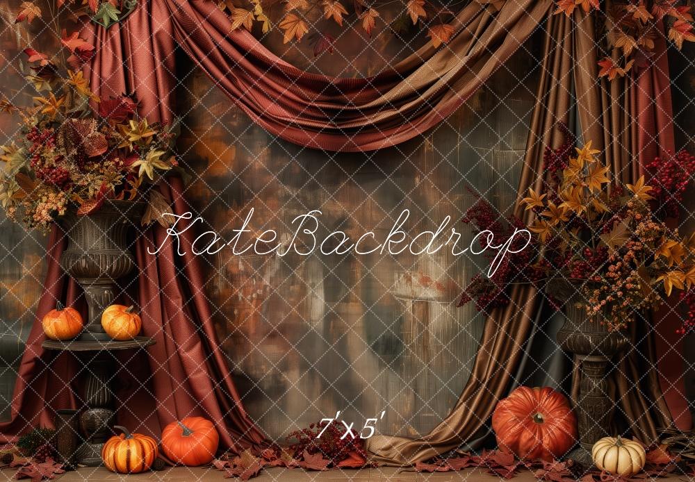 Kate Automne Citrouille Rideaux Rouge Toile de fond conçue par Patty Robert - Kate Backdrop FR