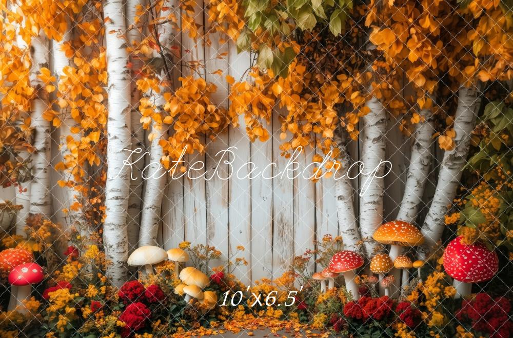 Kate Automne Bouleaux Champignons Toile de fond conçue par Patty Robert - Kate Backdrop FR