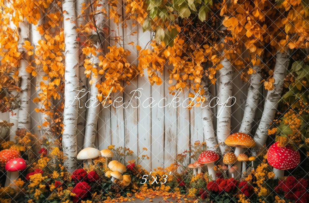Kate Automne Bouleaux Champignons Toile de fond conçue par Patty Robert - Kate Backdrop FR