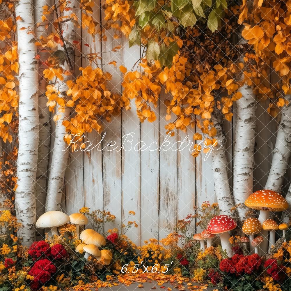 Kate Automne Bouleaux Champignons Toile de fond conçue par Patty Robert - Kate Backdrop FR