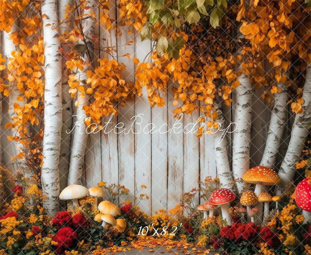 Kate Automne Bouleaux Champignons Toile de fond conçue par Patty Robert - Kate Backdrop FR