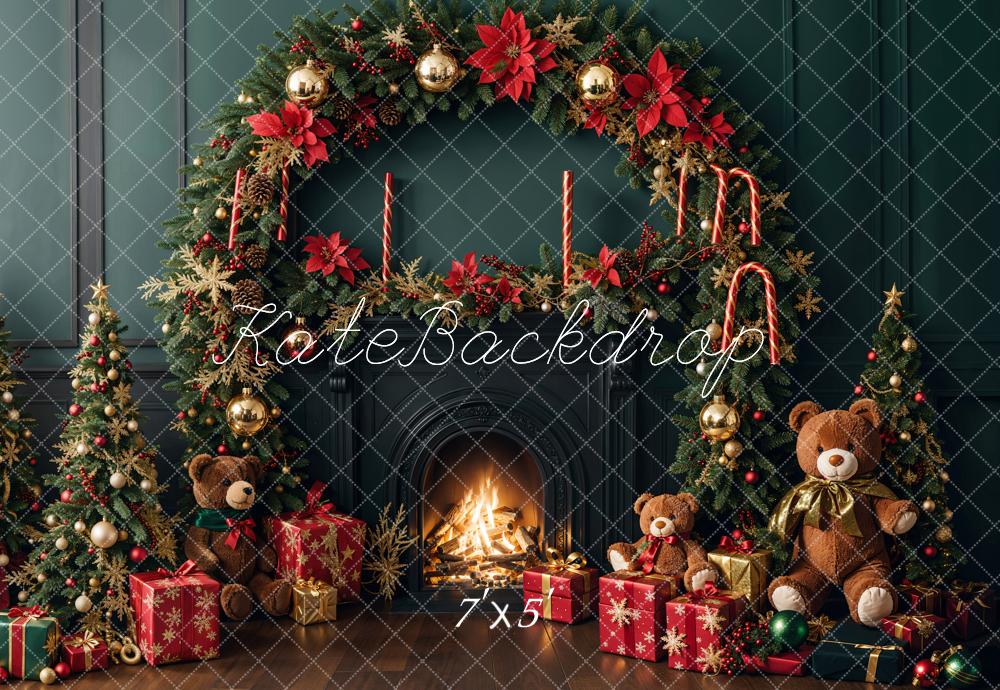 Kate Sapin de Noël Cheminée Ours en peluche Toile de fond conçue par Emetselch - Kate Backdrop FR