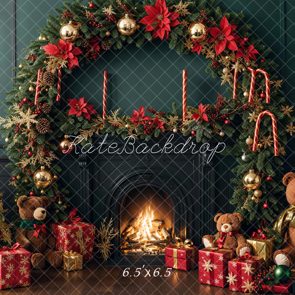 Kate Sapin de Noël Cheminée Ours en peluche Toile de fond conçue par Emetselch - Kate Backdrop FR