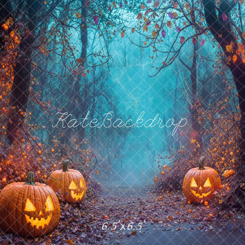 Kate Halloween Citrouille Lanternes Forêt Chemin Toile de fond conçue par Emetselch - Kate Backdrop FR