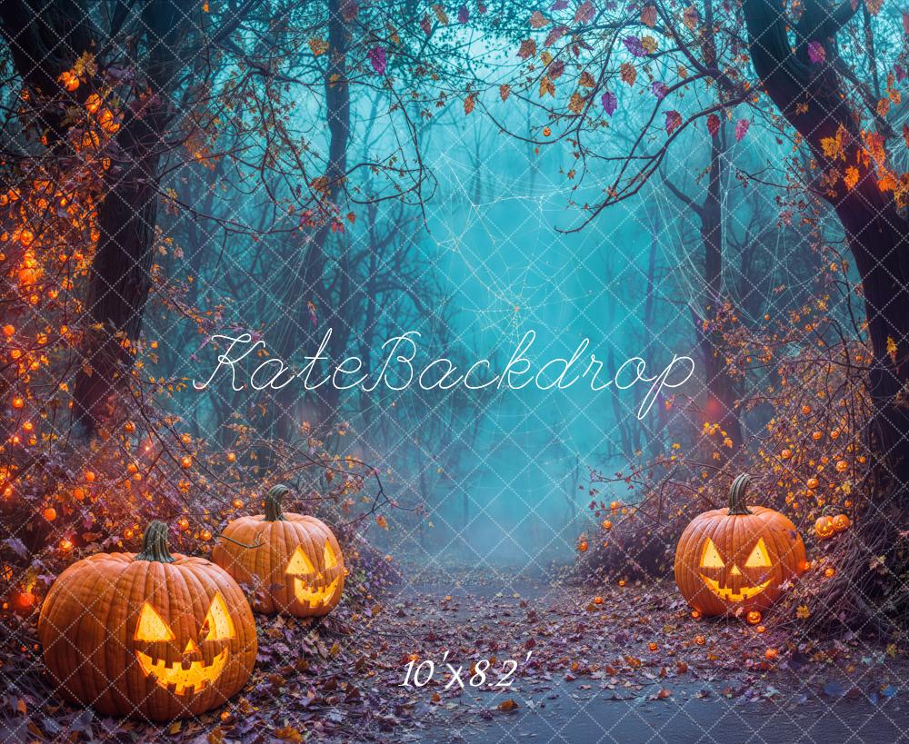 Kate Halloween Citrouille Lanternes Forêt Chemin Toile de fond conçue par Emetselch - Kate Backdrop FR