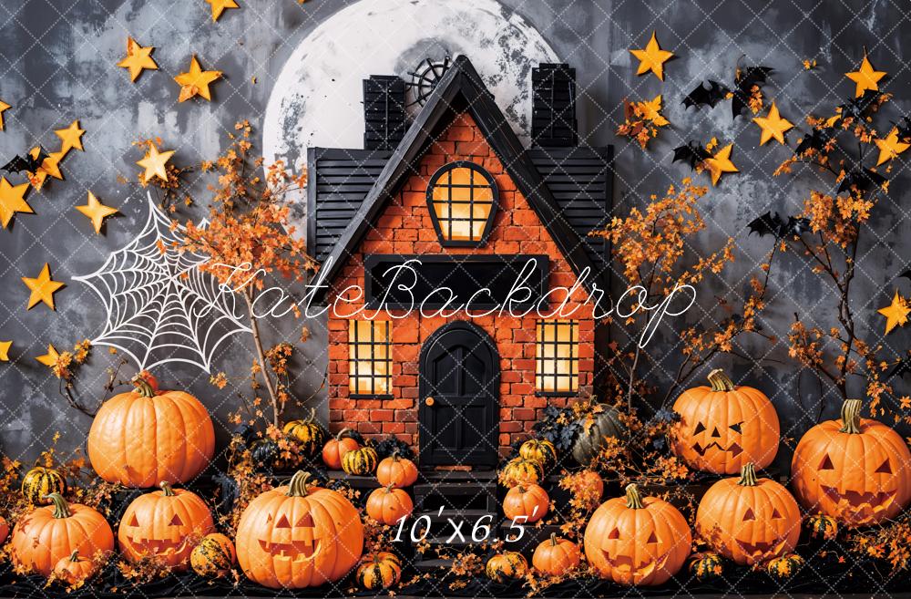 Kate Halloween Étoiles Maison hantée Citrouilles Toile de fond conçue par Emetselch - Kate Backdrop FR