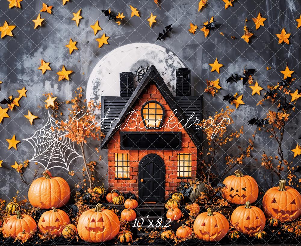 Kate Halloween Étoiles Maison hantée Citrouilles Toile de fond conçue par Emetselch - Kate Backdrop FR