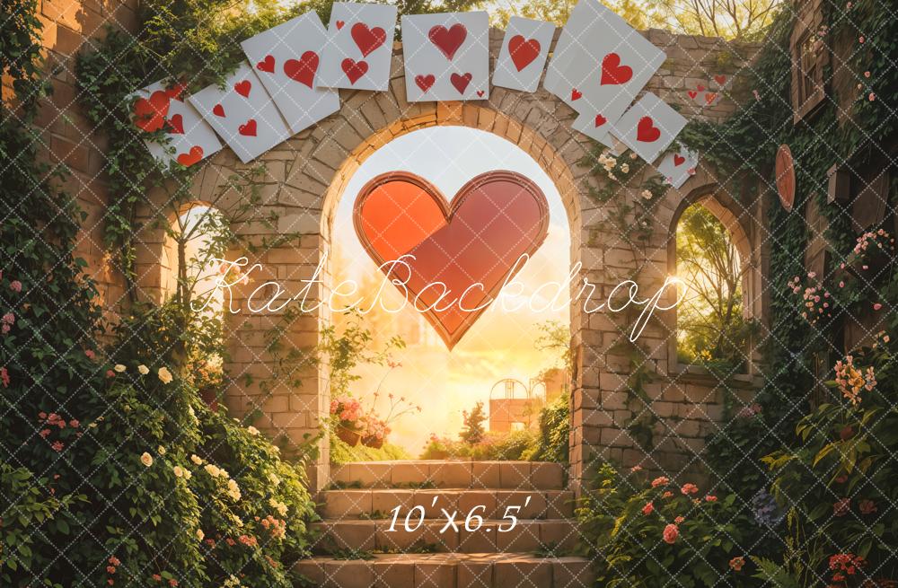 Kate Saint Valentin Cœur Mur de briques Arche Poker Toile de fond conçue par Emetselch - Kate Backdrop FR
