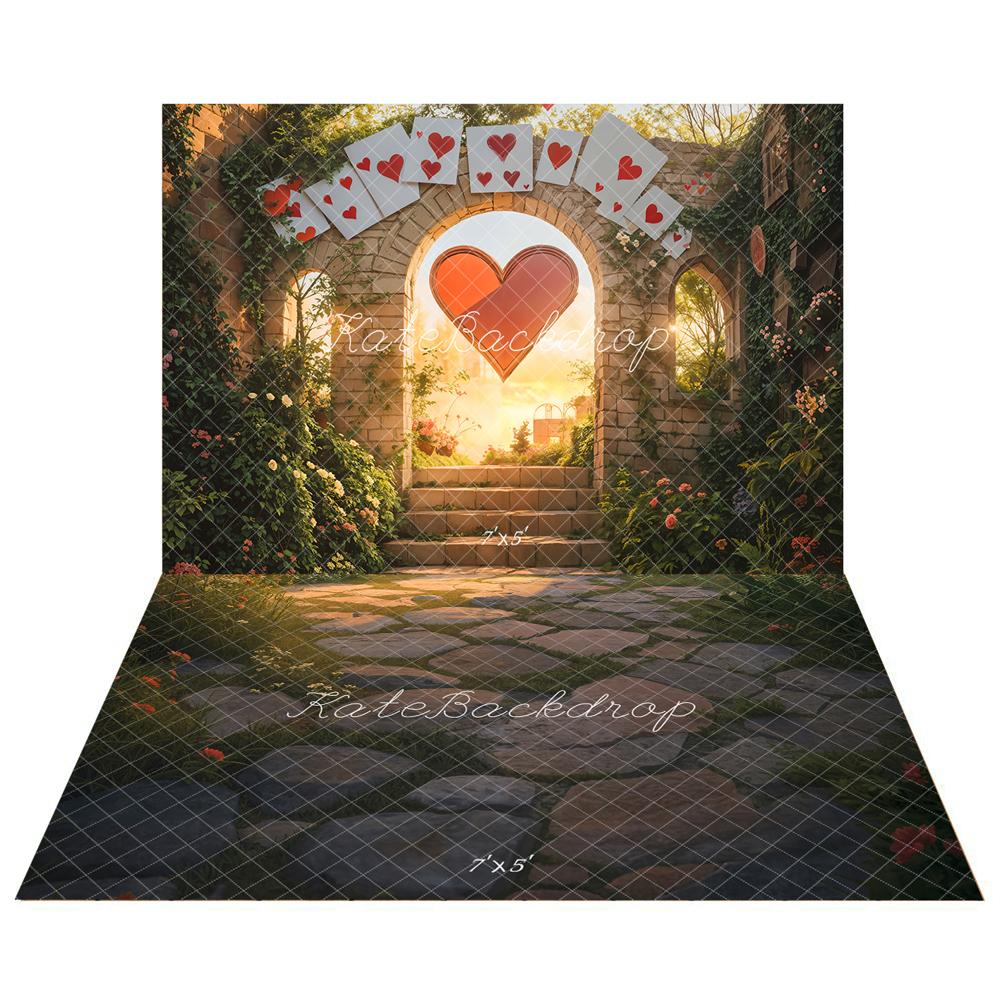 Kate Saint Valentin Cœur Arche Poker Toile de fond+Chemin de pierre Jardin Sol Toile de fond - Kate Backdrop FR