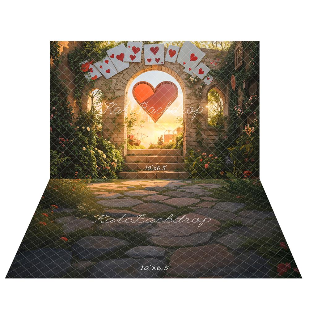 Kate Saint Valentin Cœur Arche Poker Toile de fond+Chemin de pierre Jardin Sol Toile de fond - Kate Backdrop FR