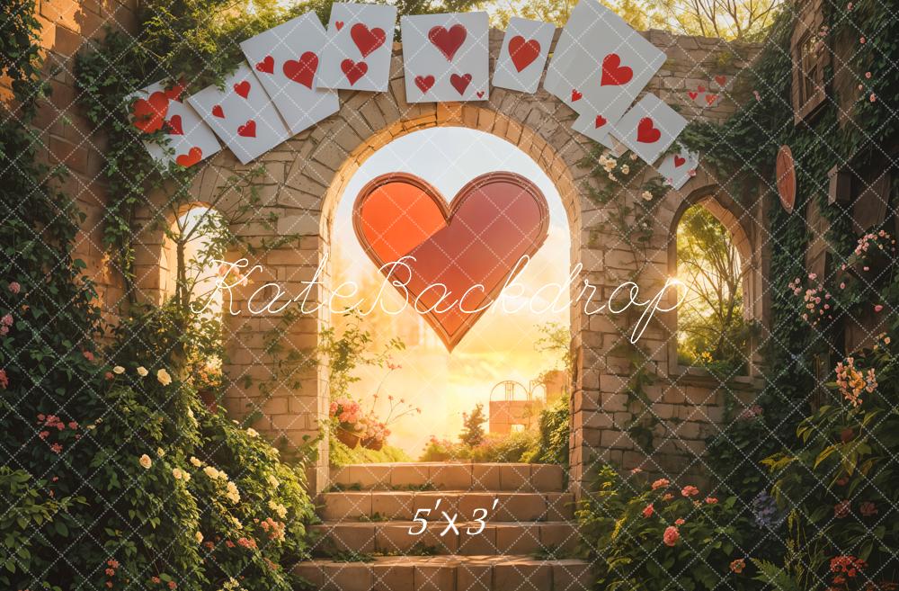 Kate Saint Valentin Cœur Mur de briques Arche Poker Toile de fond conçue par Emetselch - Kate Backdrop FR
