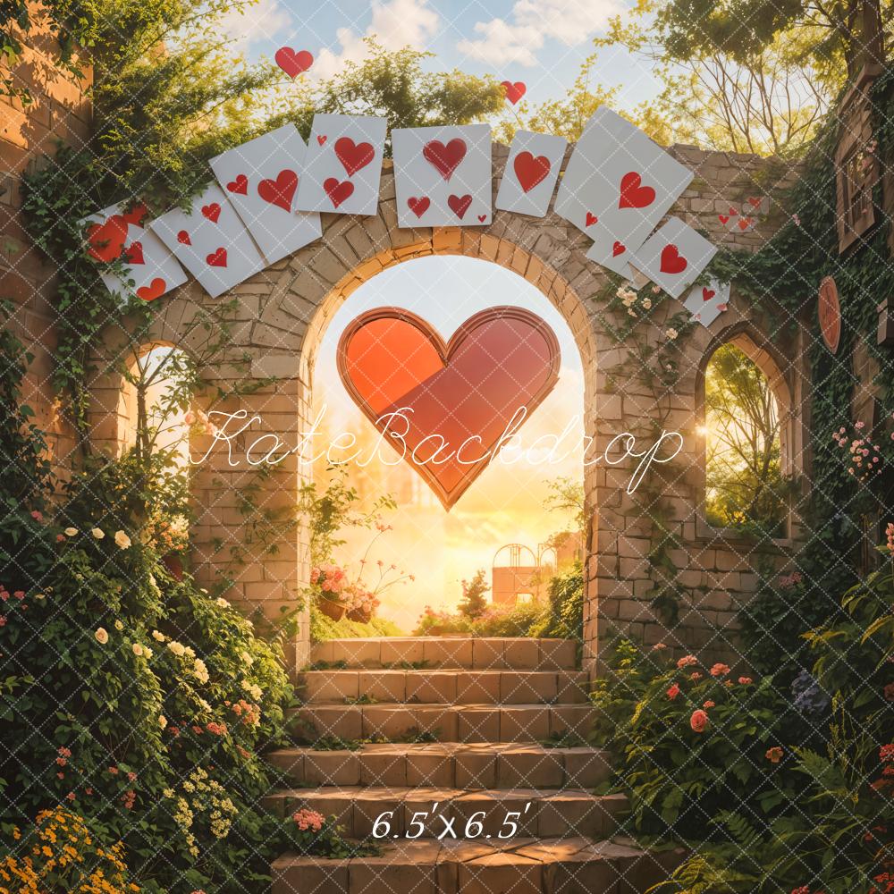 Kate Saint Valentin Cœur Mur de briques Arche Poker Toile de fond conçue par Emetselch - Kate Backdrop FR